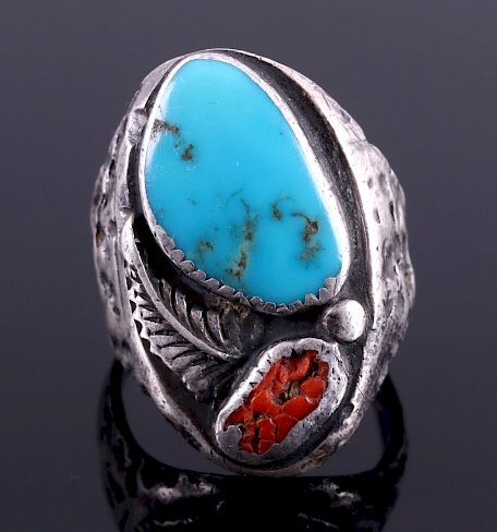 Appraisal: Navajo Sterling Silver Turquoise Coral Ring This is a Navajo