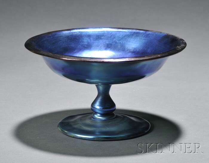 Appraisal: Tiffany Favrile Blue Glass Compote Iridescent glass New York early