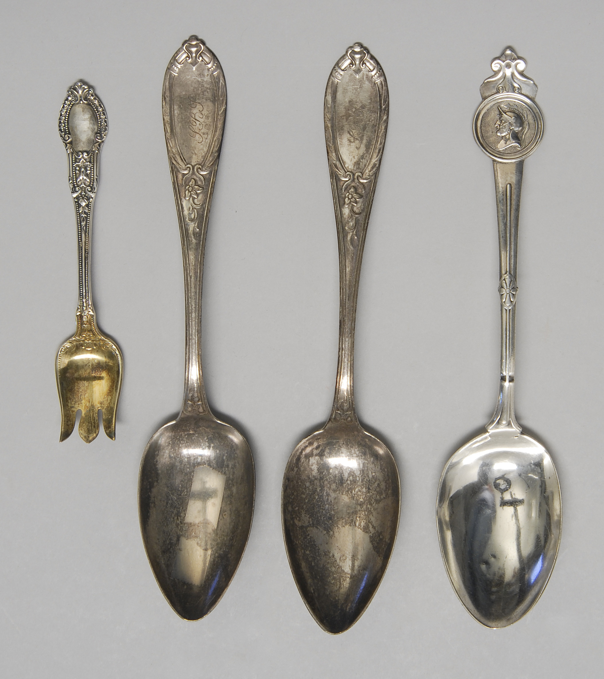 Appraisal: FOUR SILVER ITEMS sterling silver ice cream fork and tablespoon