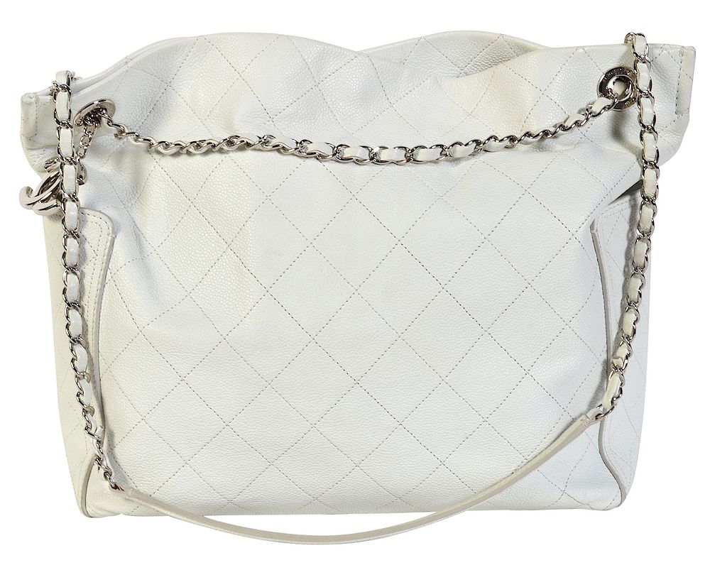 Appraisal: CHANEL White Caviar Tote with Silver Hardware Chanel White Caviar