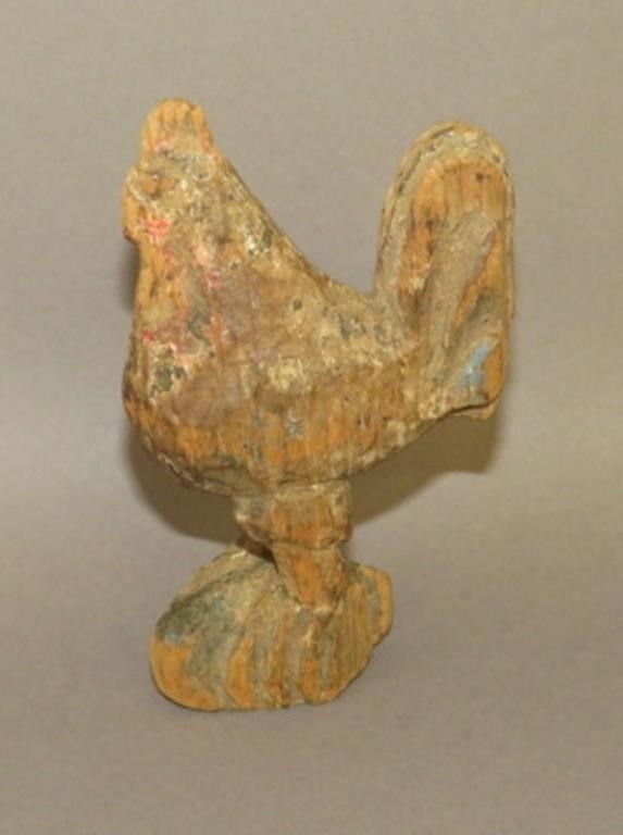 Appraisal: FOLK ART CARVED POLYCHROME ROOSTER ATTRIBUTED TOca - rough chip