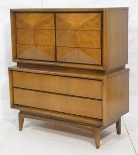 Appraisal: United American Modern Walnut Tall Dresser Chest on Chest design