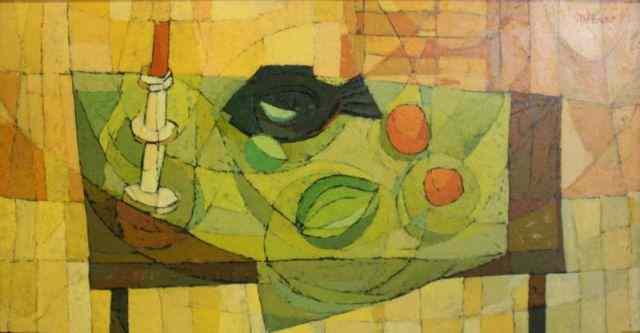 Appraisal: FOWLER Mel Oil on Board Cubist Still Life Signed upper