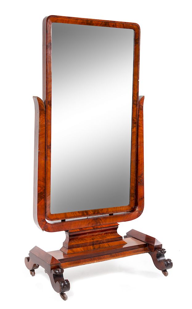 Appraisal: An American Empire Mahogany Cheval Mirror An American Empire Mahogany