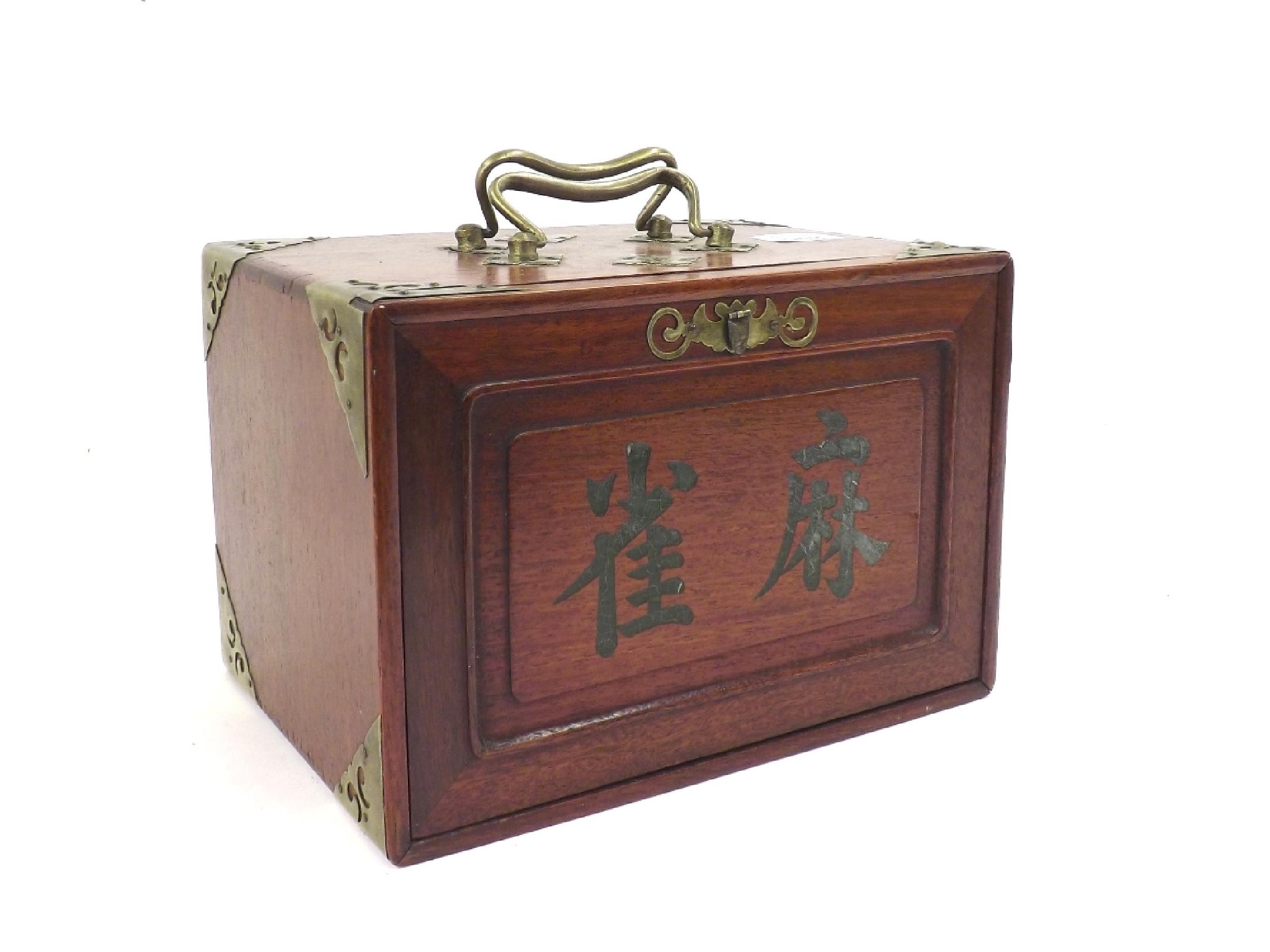 Appraisal: Chinese bone and bamboo mahjong set within a metal bound