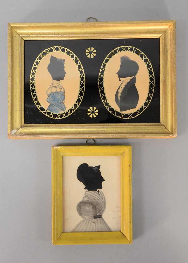 Appraisal: Three Silhouette Portraits to include silhouette and watercolor portrait of