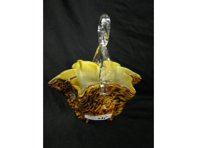 Appraisal: Victorian Art Glass Basket tortoiseshell design on yellow