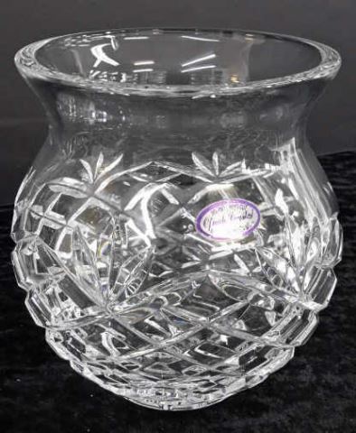 Appraisal: Ofnah Crystal Crisscross Fans Vase Still retains original manufacture sticker