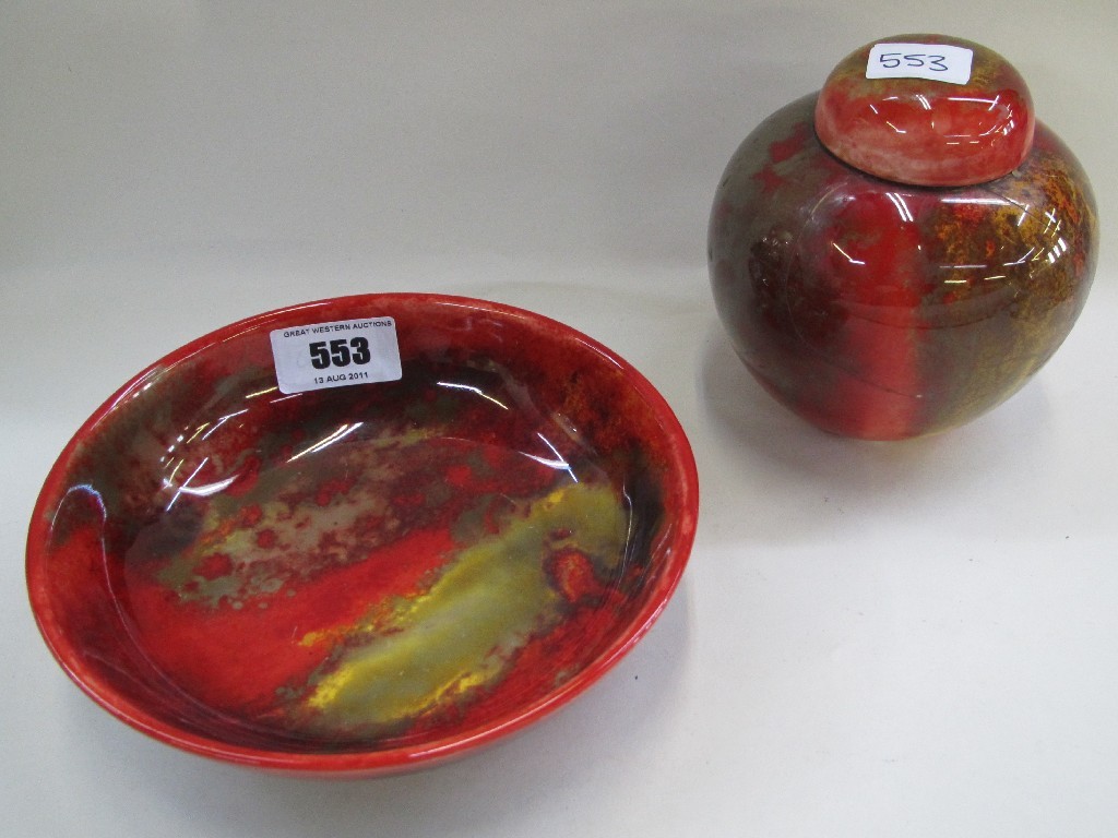 Appraisal: Royal Doulton flambe bowl and a small ginger jar jar