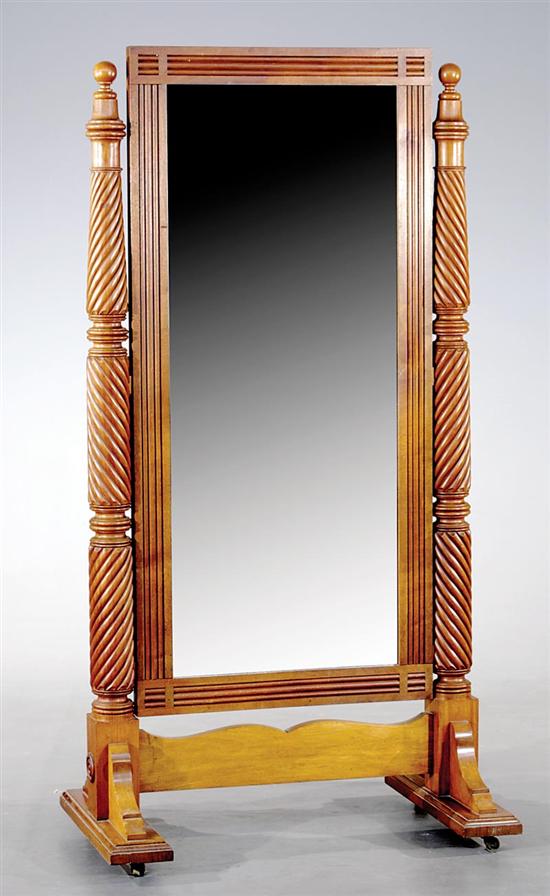 Appraisal: William IV style mahogany cheval mirror rectangular beaded frame between