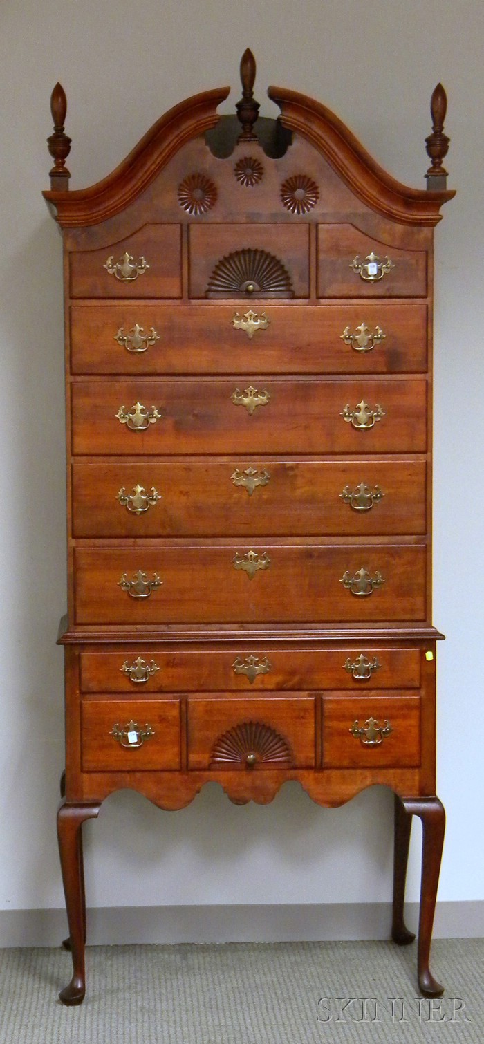 Appraisal: Queen Anne-style Carved Birch Bonnet-top Highboy attributed to Eldred Wheeler