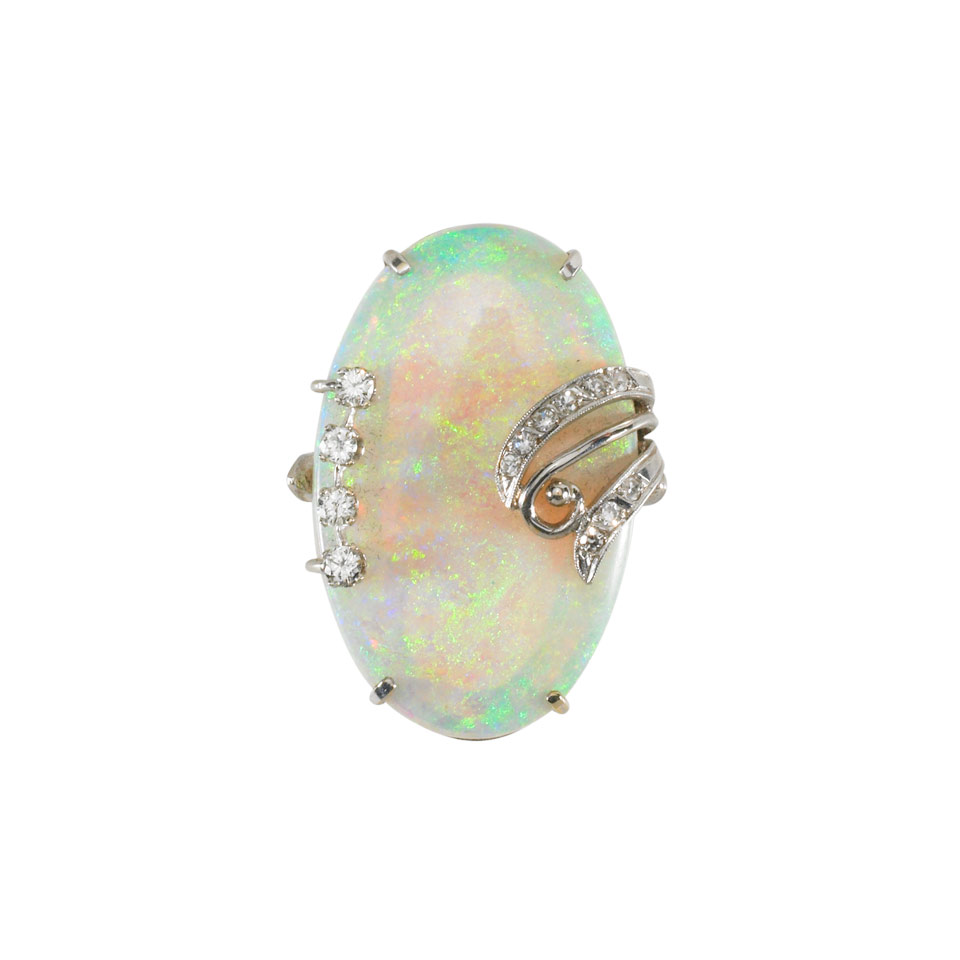 Appraisal: k White Gold Cocktail Ring set with an oval opal