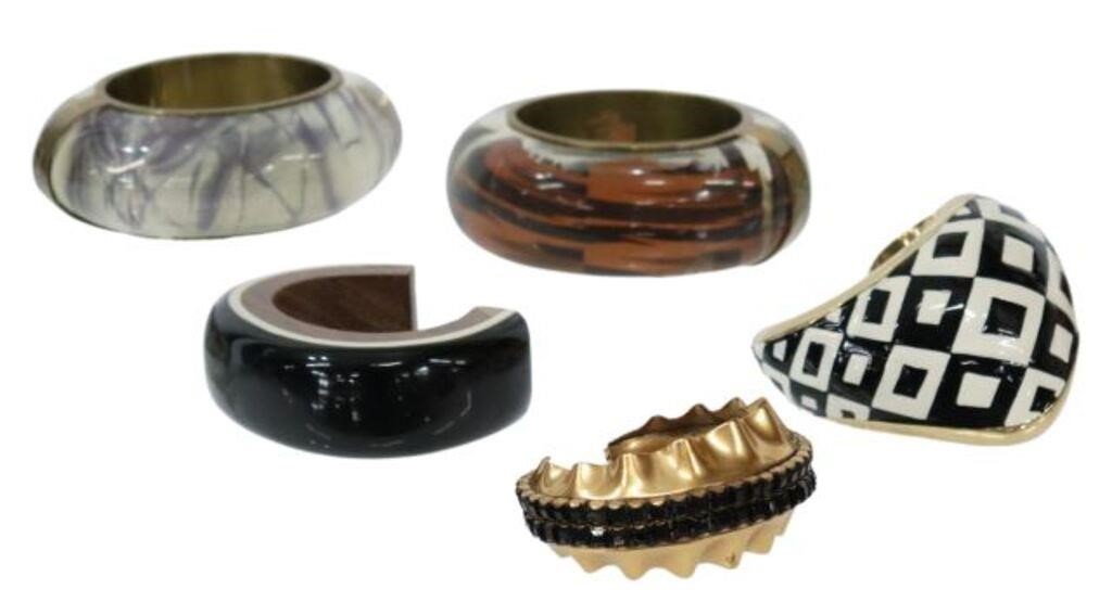 Appraisal: lot of Designer cuff and bangle bracelets including hinged giltmetal