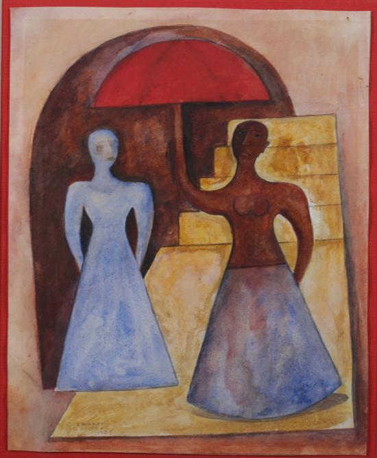 Appraisal: CARLOS OROZCO ROMERO Mexican - WOMEN WITH UMBRELLA signed and