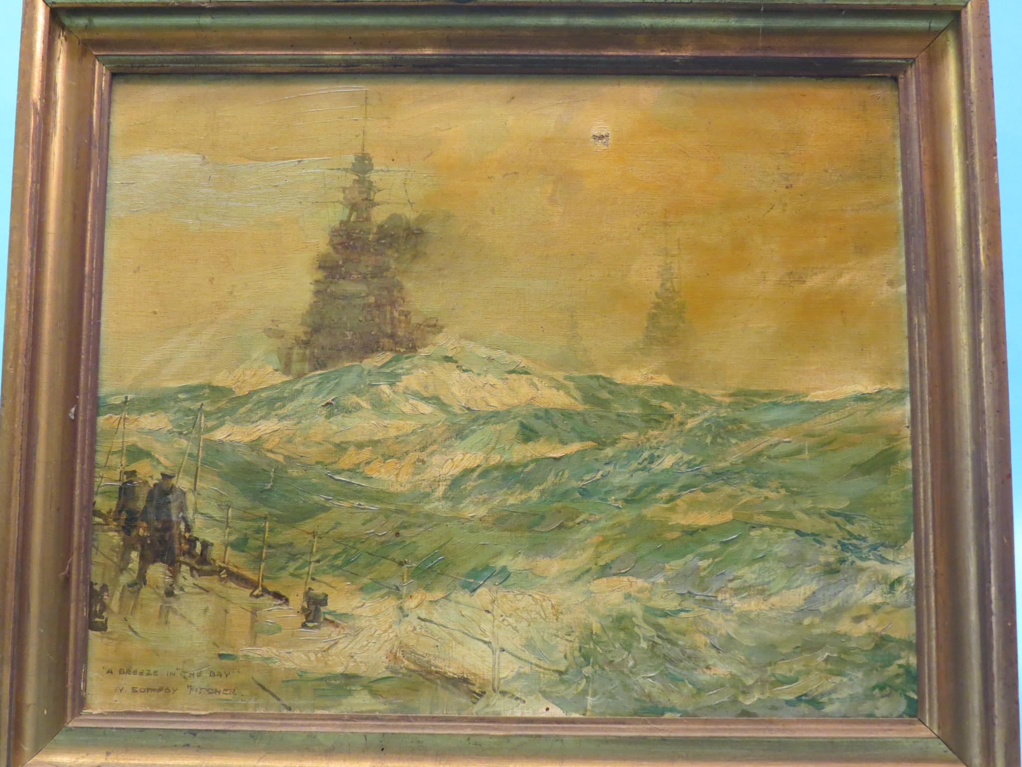 Appraisal: Neville Sotheby Pitcher - - oil on canvas battleships in