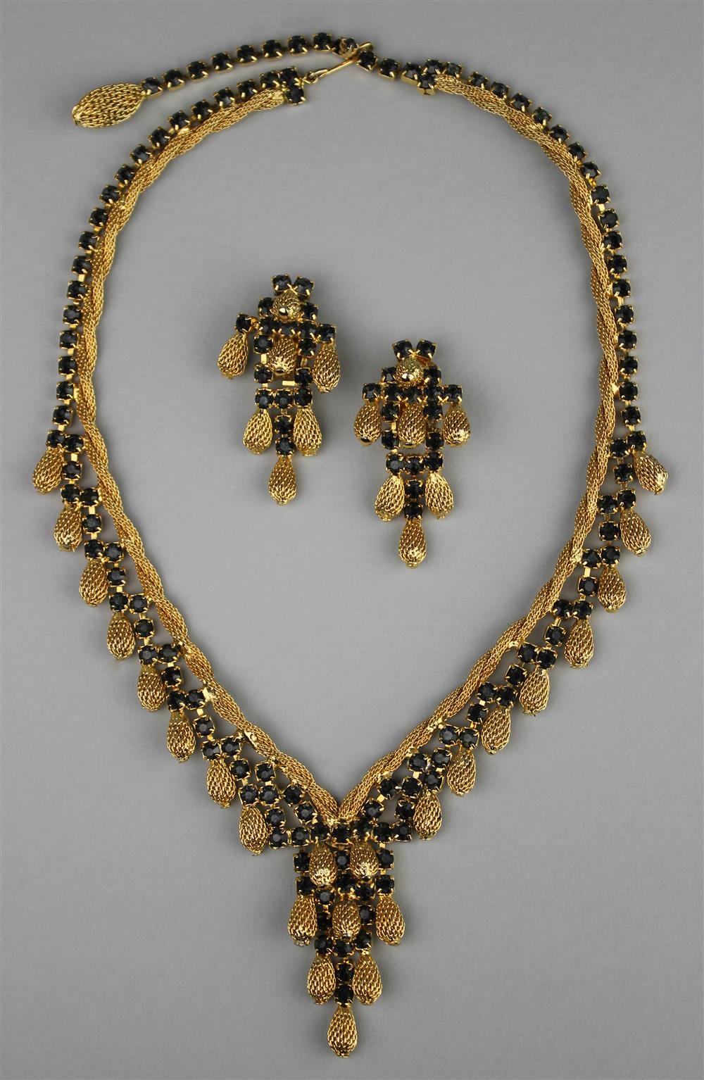 Appraisal: HOBE SEMI-PARURE NECKLACE AND EARRINGS signed Hobe gold-tone necklace with