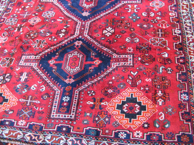 Appraisal: PERSIAN SHIRAZ CARPET Fars Province south central Iran three geometric