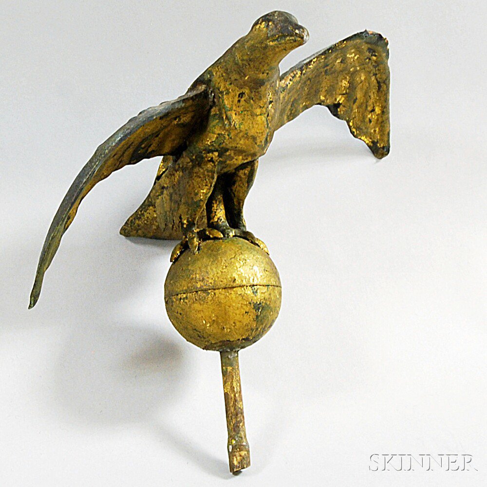 Appraisal: Gilt Copper Spreadwing Eagle Weathervane Finial early th century ht