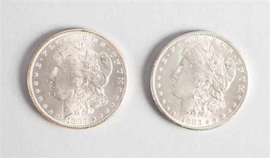 Appraisal: Two United States Morgan silver dollars CC each MS- Estimate