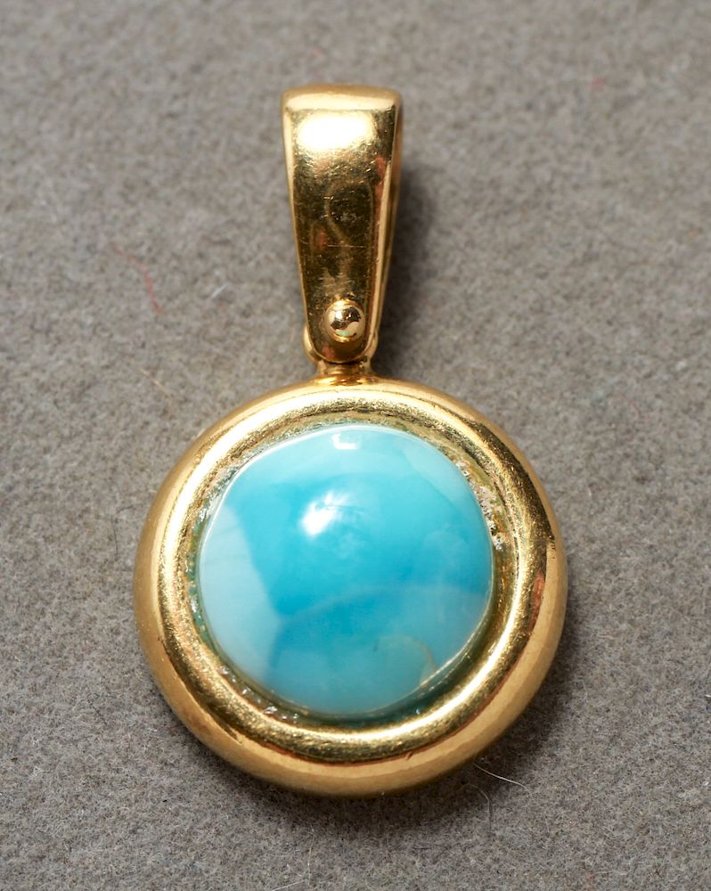 Appraisal: Italian K Yellow Gold Turquoise Pendant Italian K yellow gold