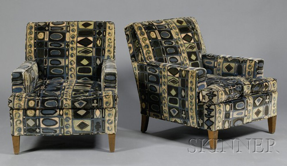 Appraisal: Two Dunbar Lounge Chairs Mid- th century Re-upholstered in Jack