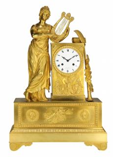 Appraisal: French Empire gilt bronze figural clock French Empire gilt bronze