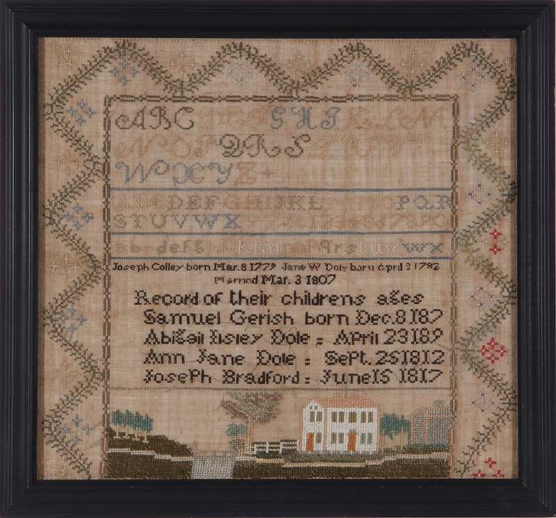 Appraisal: American Colley family registry needlework sampler early th century probably