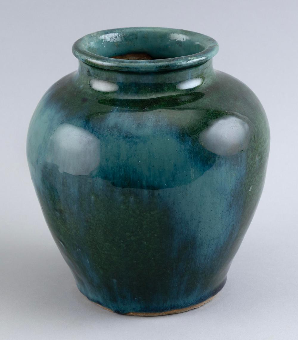 Appraisal: CHINESE GREEN FLAMBE GLAZE PORCELAIN OVOID JAR TH CENTURY HEIGHT