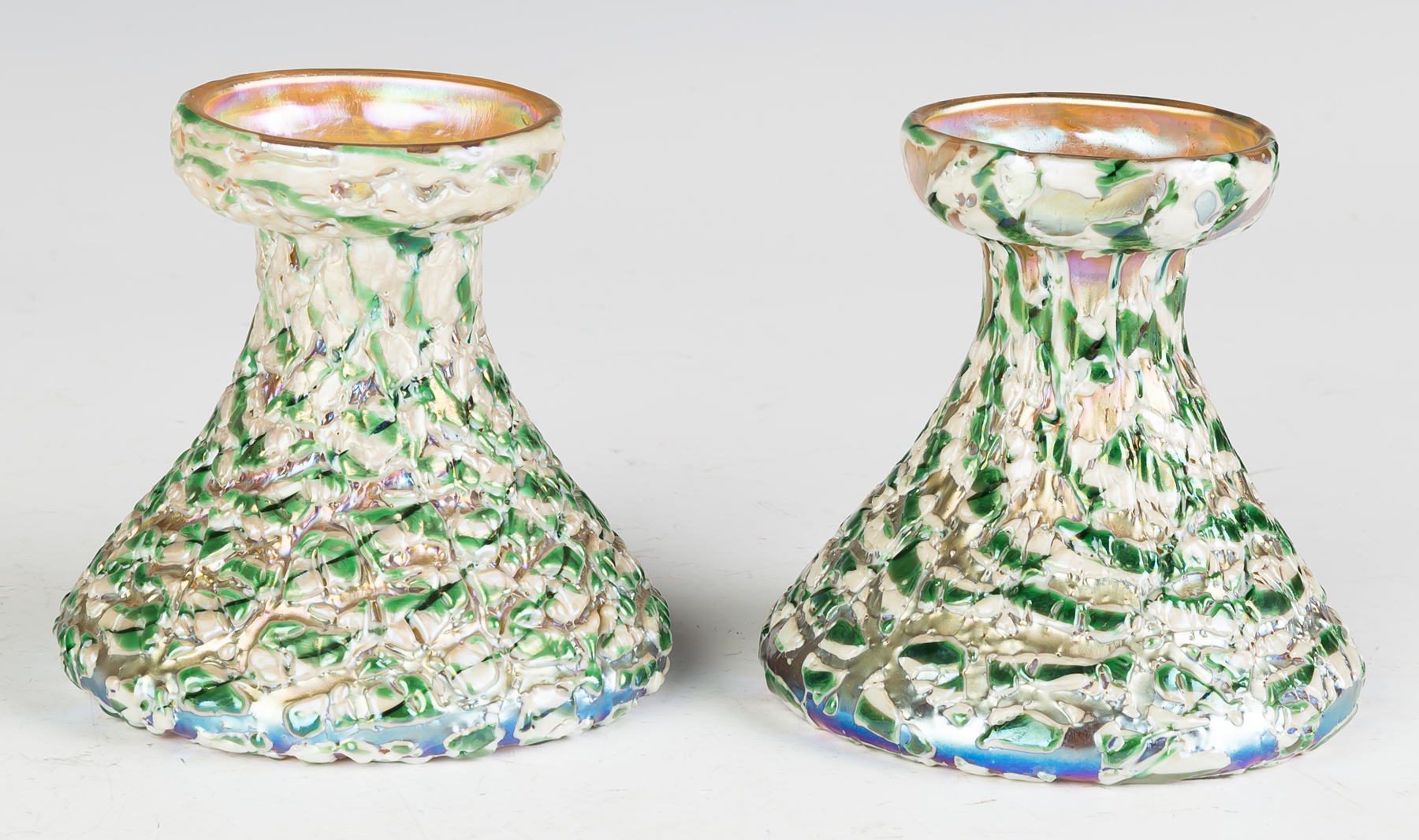 Appraisal: Durand Moorish Crackle Candleholders Early th century