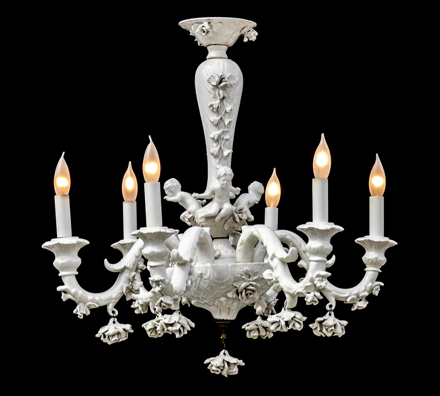 Appraisal: BLANC DE CHINE FIGURAL CHANDELIER electric light porcelain blanc de