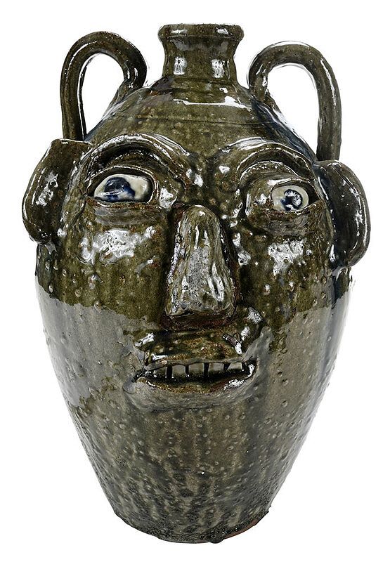 Appraisal: Large Burlon Craig Face Jug Vale North Carolina - runny