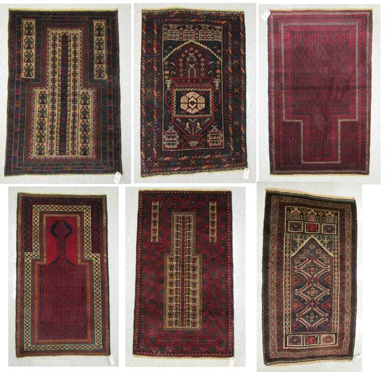 Appraisal: SIX HAND KNOTTED AFGHANI TRIBAL PRAYER RUGS ' x '