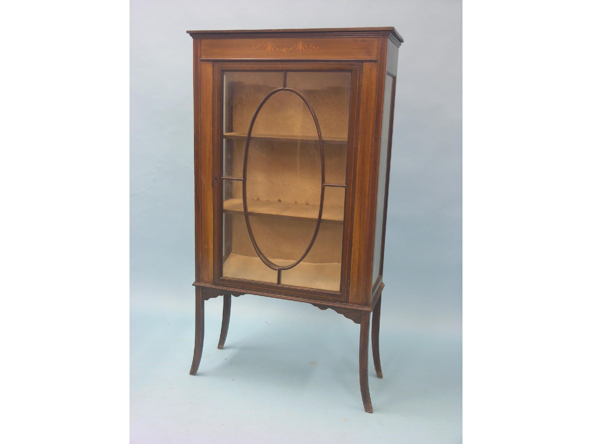 Appraisal: An Edwardian inlaid mahogany display cabinet frieze painted with floral