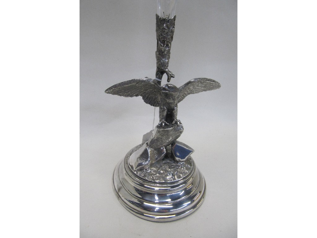 Appraisal: Silver plated and single flute epergne with eagle figure decoration