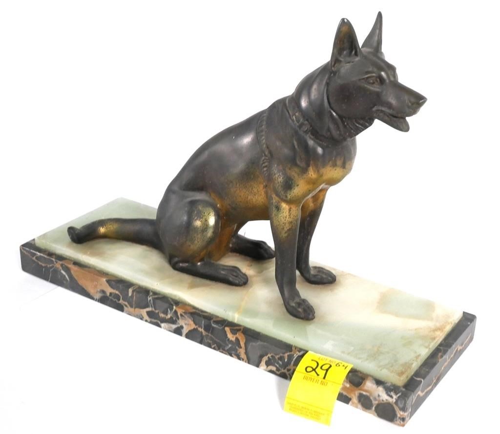 Appraisal: ART DECO METAL DOG STATUE ON MARBLE