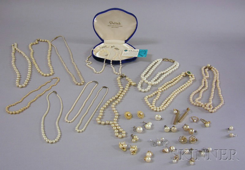 Appraisal: Group of Pearl and Faux Pearl Jewelry including necklaces earrings