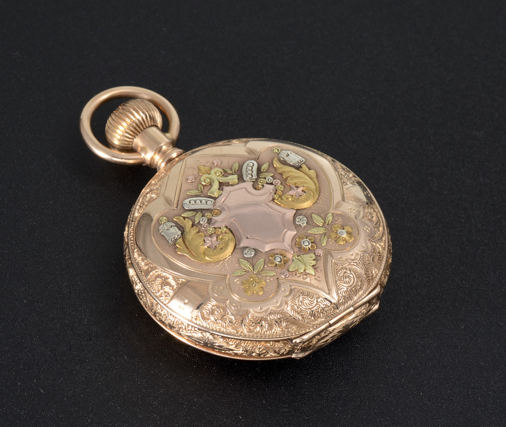 Appraisal: K MULTI COLOR GOLD WALTHAM HUNTER CASE POCKET WATCH Circa