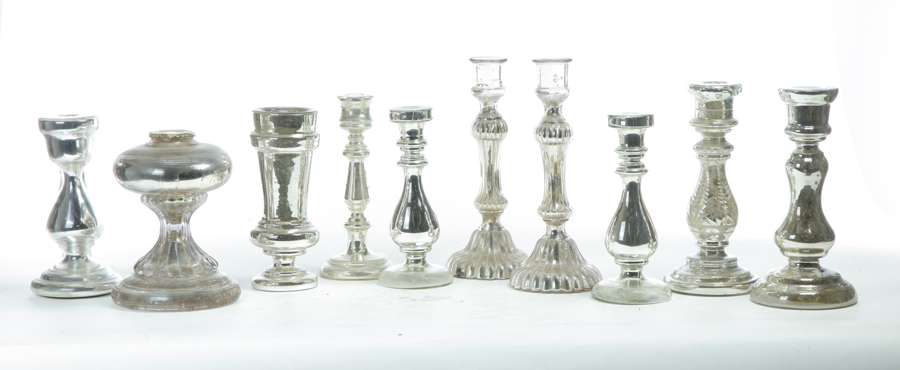 Appraisal: TEN PIECES OF AMERICAN MERCURY GLASS INCLUDING CANDLESTICKS Late th