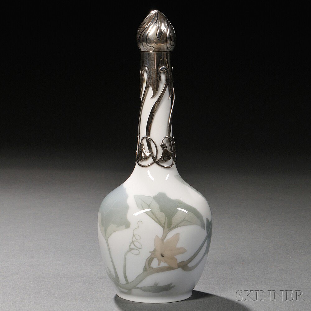 Appraisal: Royal Copenhagen Sterling Silver-mounted Bottle Denmark c decorated with flowering