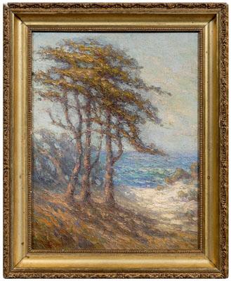 Appraisal: California impressionist painting cypress trees on the coast signed lower