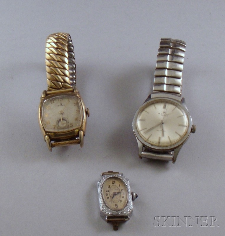 Appraisal: Three Assorted Gold-filled or Gold-plated Wristwatches including an Art Deco