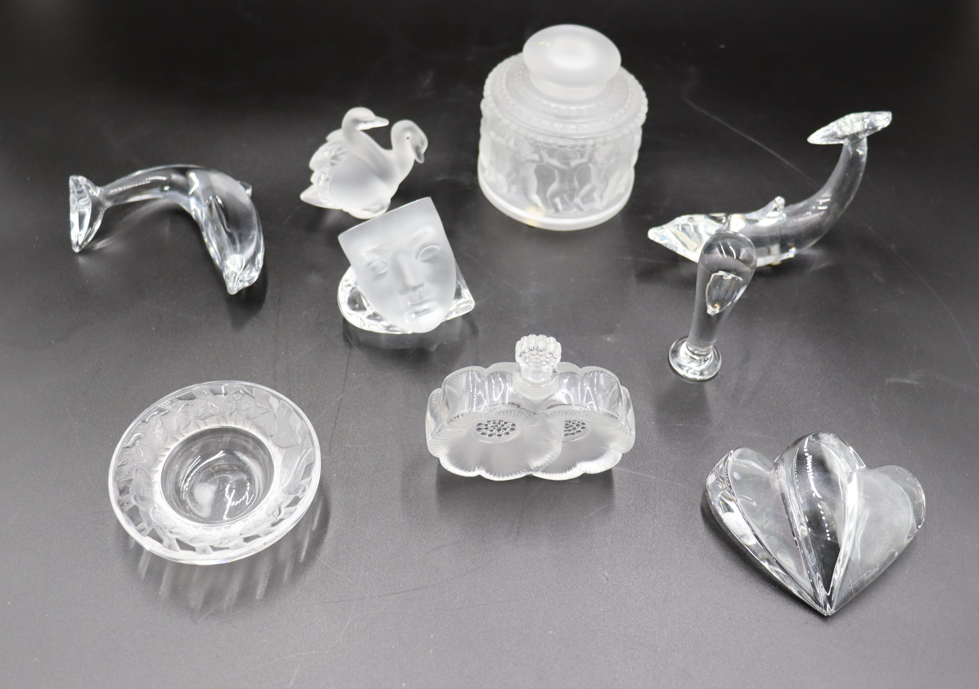 Appraisal: LALIQUE BACCARAT DAUM GLASS LOT Daum two faces sculpture tall