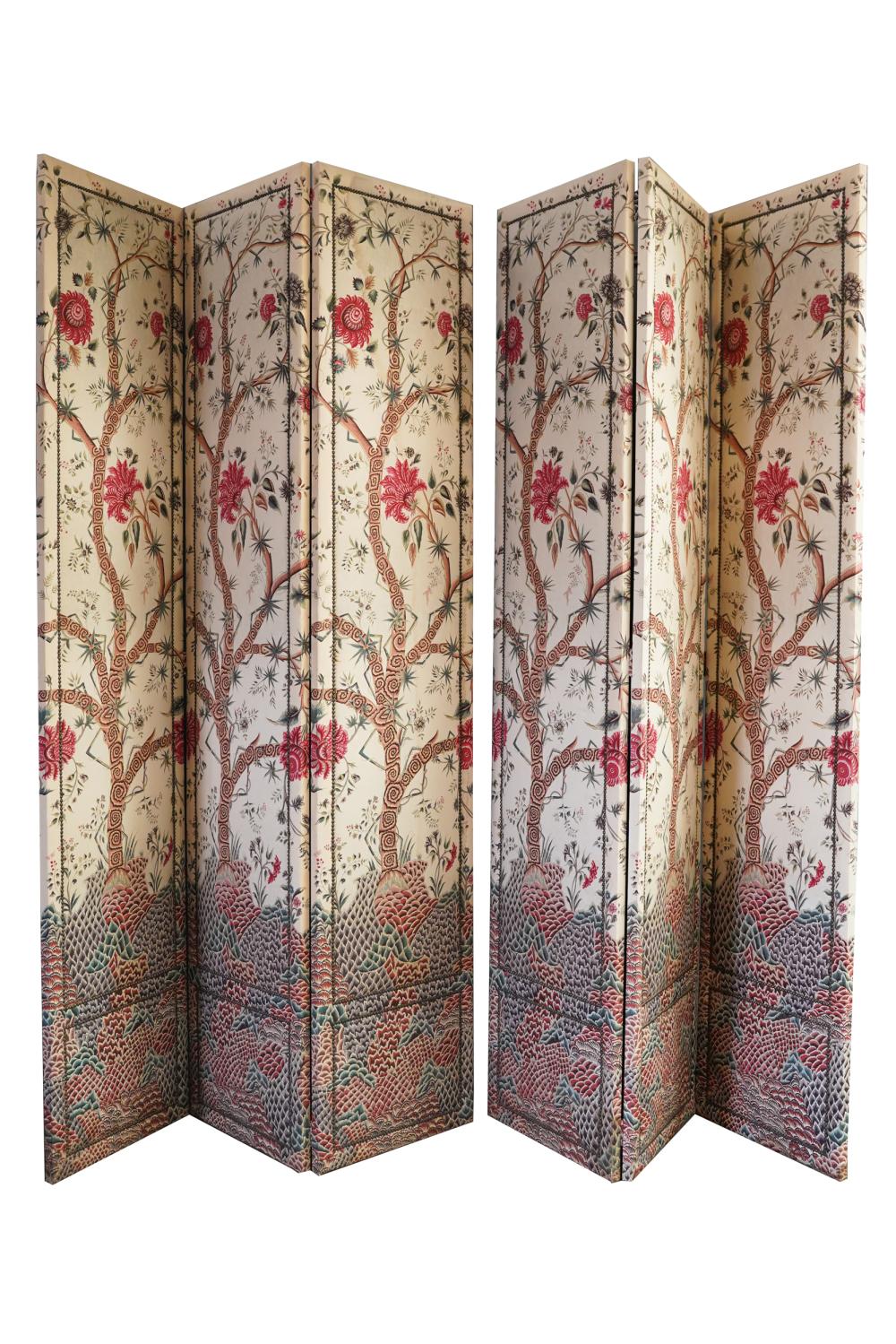 Appraisal: PAIR THREE-PANEL UPHOLSTERED ROOM DIVIDERSeach divider padded and covered with