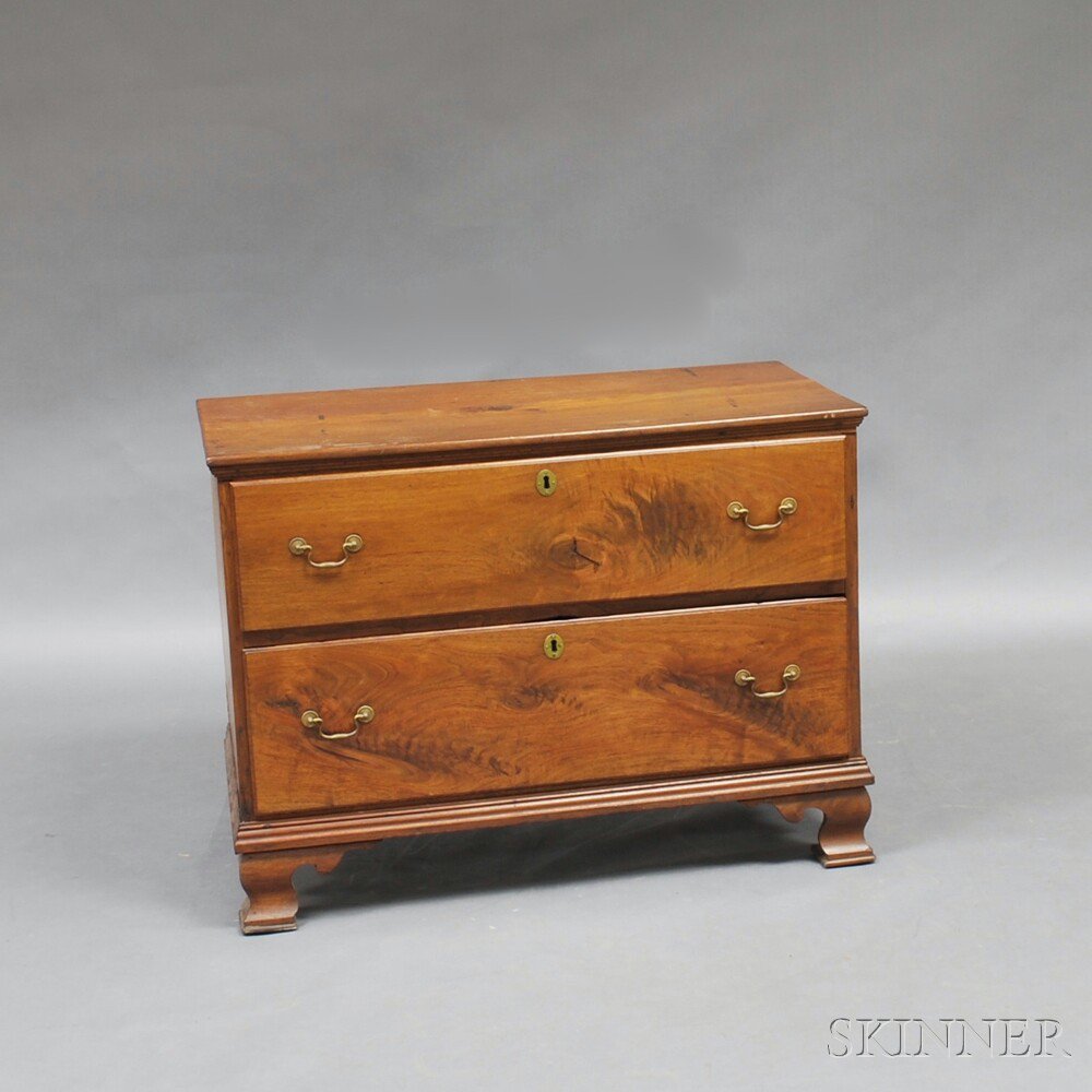 Appraisal: Chippendale-style Walnut Two-drawer Chest the top with cornice molding over