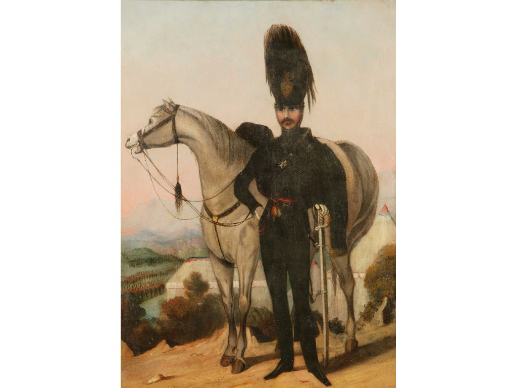 Appraisal: English School A Cavalry officer standing by his horse oil