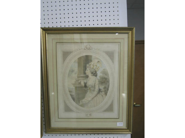 Appraisal: French Victorian Portrait Print pencil signed gilt frame