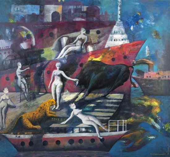 Appraisal: David Salvador Espinoza Nicaraguan b Gondolas in the Harbor oil