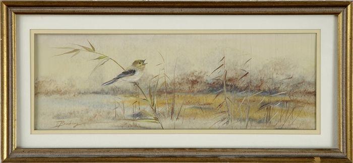 Appraisal: E Bucking American th C Marsh with Bird Watercolor and