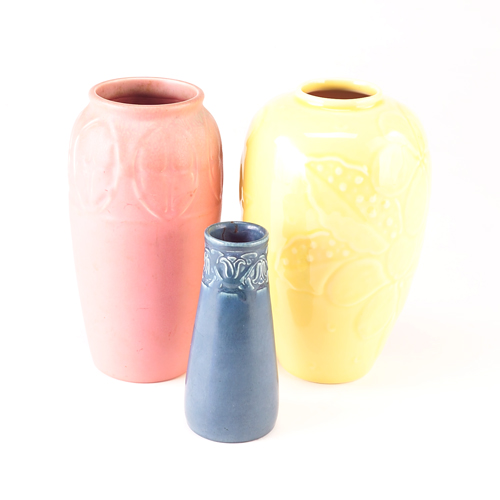 Appraisal: ROOKWOOD Three Production vases one glossy yellow porcelain one matte