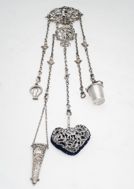 Appraisal: VICTORIAN SILVER CHATELAINE CHESTER in Rococo style with two pierced